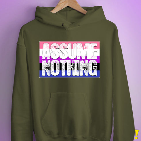 Assume Nothing Genderfluid Pride Flag Hoodie - Army